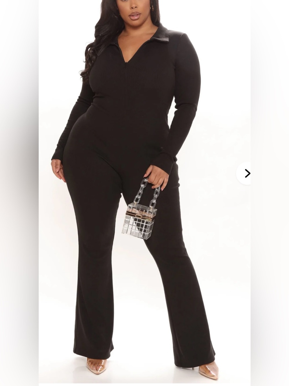 NWT Fashionnova Black Long Sleeve Ashley Rib Jumpsuit Size Large